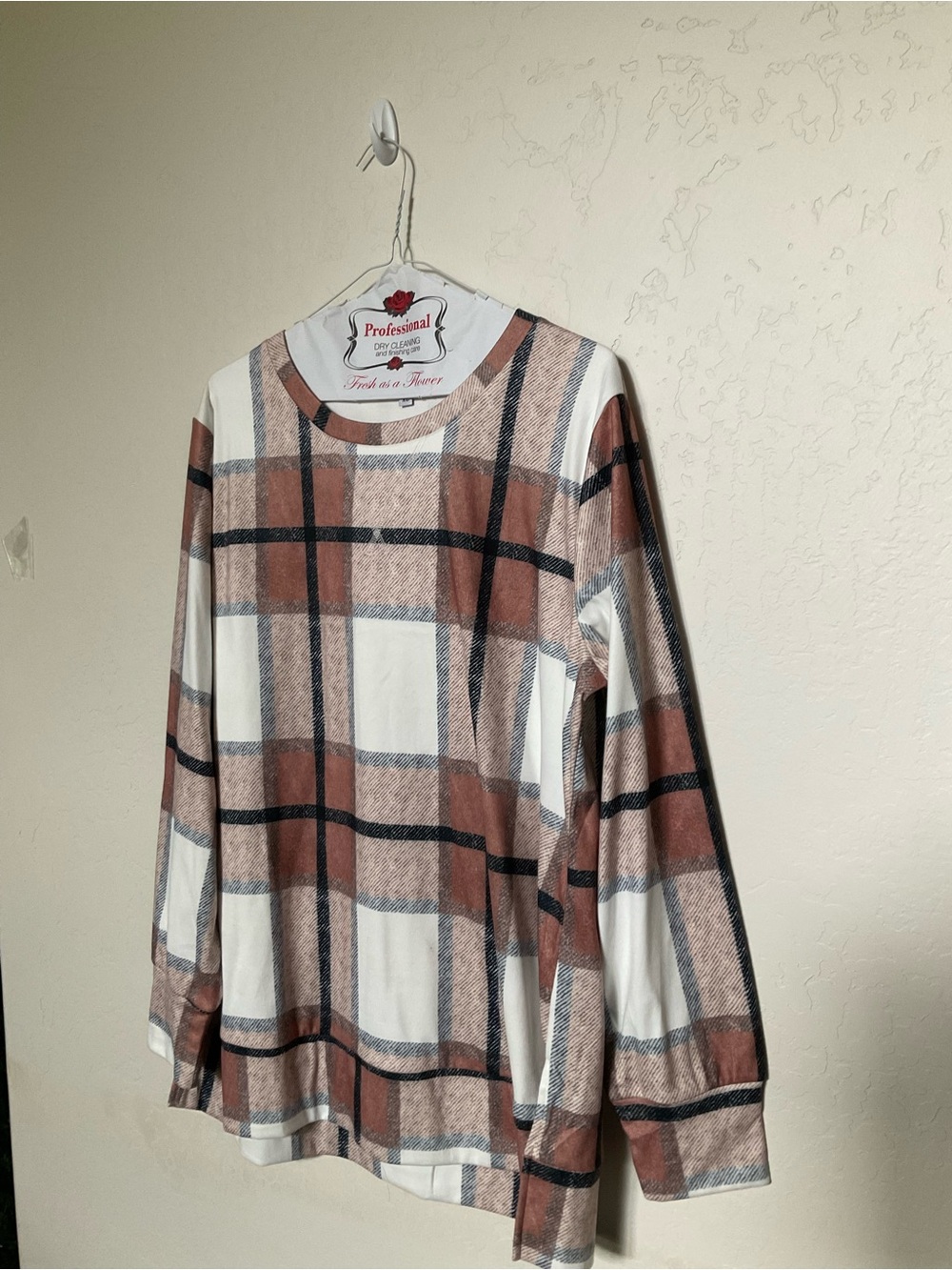 Plaid Long-Sleeve Tunic in Brown, White and Black